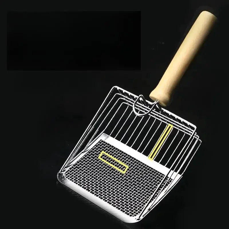 Wooden Handle Stainless Steel Cat Litter Scoop – Low-Dust & Easy Clean