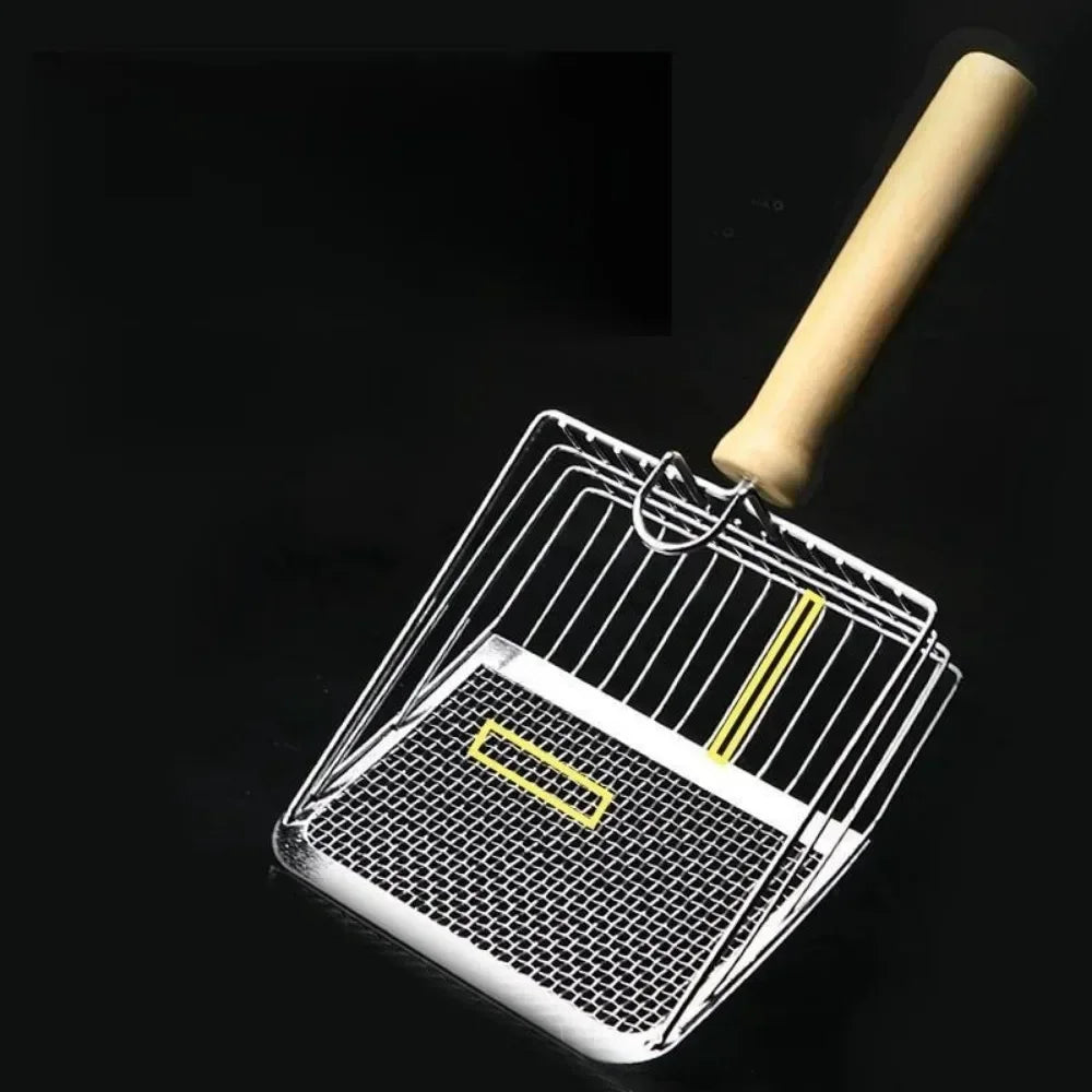 Wooden Handle Stainless Steel Cat Litter Scoop – Low-Dust & Easy Clean